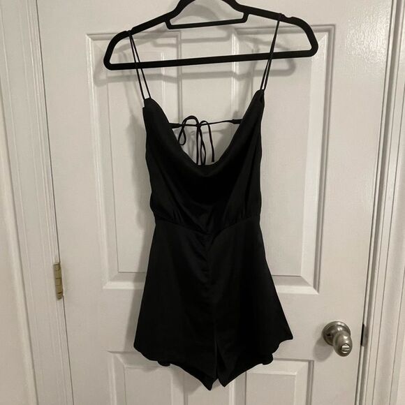 SHEIN Satin Cowl Neck Open-Back Romper - Picture 3 of 4